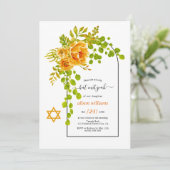 Oranje bloemen en bloemkool Bat Mitzvah Kaart (Staand voorkant)