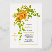 Oranje bloemen en bloemkool goud folie uitnodiging (Voorkant)