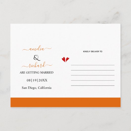 Oranje bloemen en boogvalbruiloft Sparen de Datum Briefkaart (Achterkant)