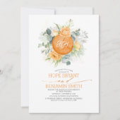 Oranje bloemen en eucalyptus groen bruiloft kaart (Voorkant)