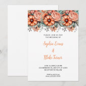 Oranje bloemen en Grienery White Wedding Kaart (Voorkant / Achterkant)