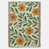 Oranje bloemen en groene bladeren gooien deken (Voorkant Verticaal)