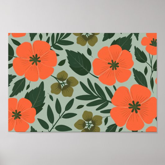 Oranje bloemen en groene bladeren poster (Voorkant)