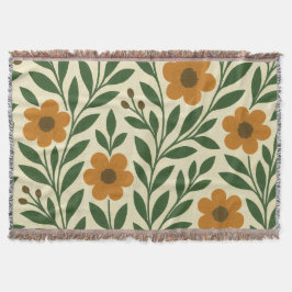 Oranje Bloemen en Groene Bladeren Worpdeken Deken
