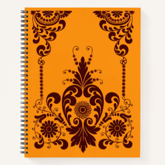 oranje bloemen en krullerige print notitieboek