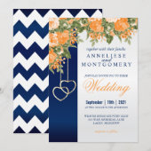 Oranje bloemen en marineblauw kaart (Voorkant / Achterkant)