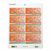 Oranje bloemen en strips Dank u voor Etiket (Full Sheet)