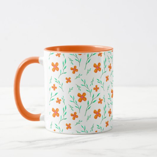 Oranje bloemen en Waterverf Twigs Pattern Mok (Links)
