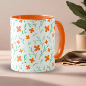 Oranje bloemen en Waterverf Twigs Pattern Mok