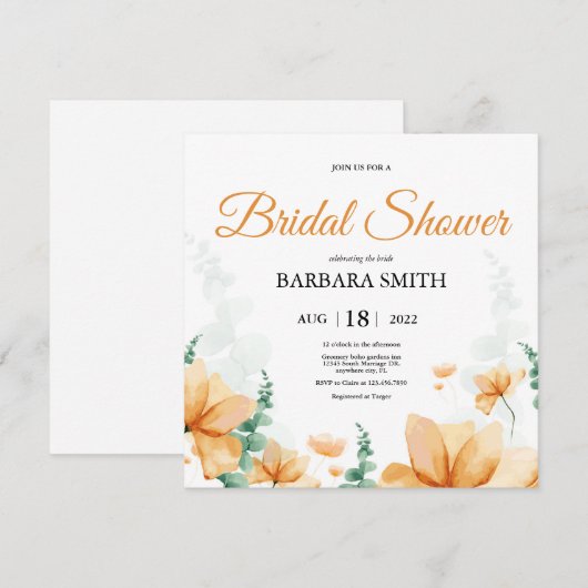 Oranje bloemen Eucalyptus Weddenschap Vrijgezellen Kaart (Voorkant / Achterkant)