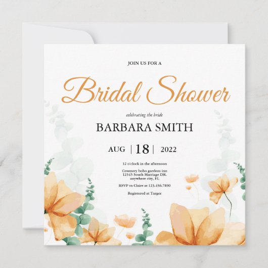 Oranje bloemen Eucalyptus Weddenschap Vrijgezellen Kaart (Voorkant)