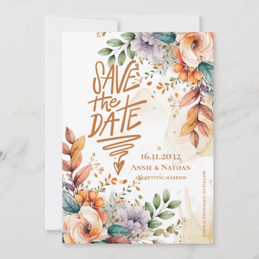  Oranje Bloemen Fall Wedding Save the Date (Voorkant)
