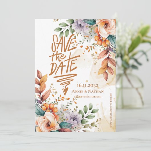 Oranje Bloemen Fall Wedding Save the Date (Staand voorkant)