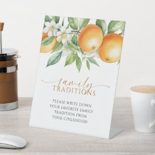 Oranje Bloemen Favoriete Familie Tradities Spel Reclamebord Met Voetstuk
