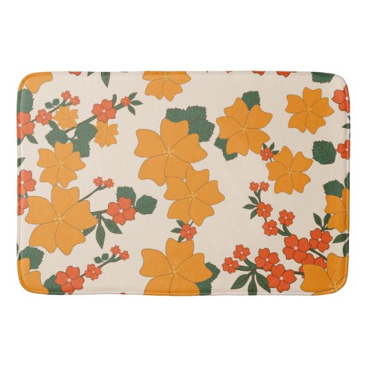 Oranje bloemen, flessenpatroon, patroon van bloeme badmat (Voorkant)