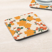 Oranje bloemen, flessenpatroon, patroon van bloeme bier onderzetter (Linkerzijde)