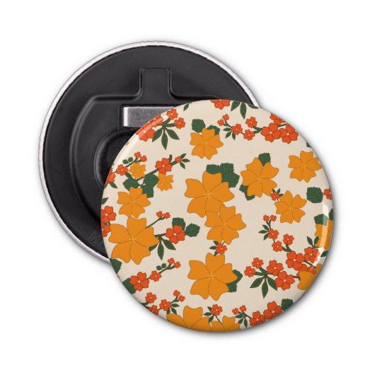 Oranje bloemen, flessenpatroon, patroon van bloeme button flesopener (Voorkant)