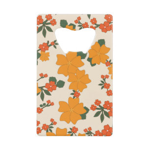 Oranje bloemen, flessenpatroon, patroon van bloeme creditkaart flessenopener