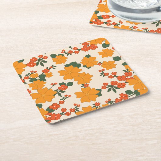 Oranje bloemen, flessenpatroon, patroon van bloeme kartonnen onderzetters (Schuin)