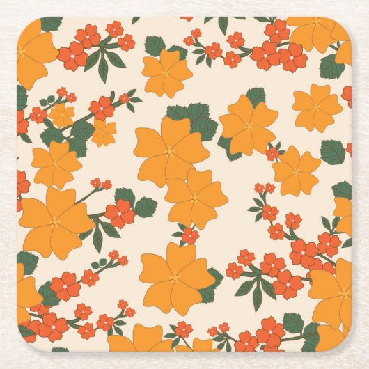 Oranje bloemen, flessenpatroon, patroon van bloeme kartonnen onderzetters (Voorkant)