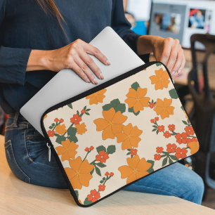 Oranje bloemen, flessenpatroon, patroon van bloeme laptop sleeve
