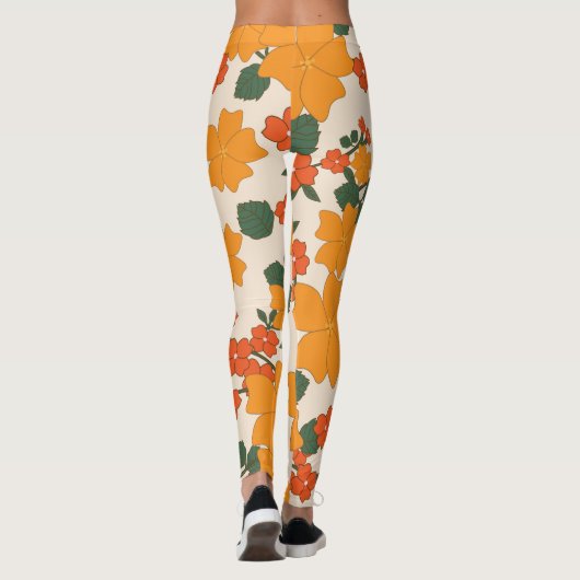 Oranje bloemen, flessenpatroon, patroon van bloeme leggings (Achterkant)