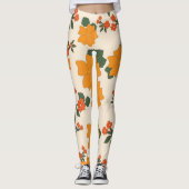 Oranje bloemen, flessenpatroon, patroon van bloeme leggings (Voorkant)