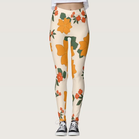 Oranje bloemen, flessenpatroon, patroon van bloeme leggings (Voorkant)