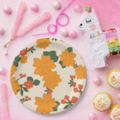 Oranje bloemen, flessenpatroon, patroon van bloeme papieren bordje (Feest)