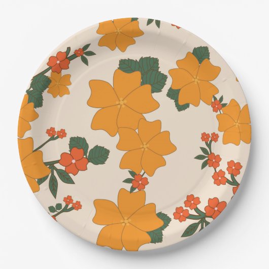 Oranje bloemen, flessenpatroon, patroon van bloeme papieren bordje (Voorkant)