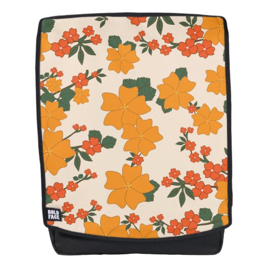 Oranje bloemen, flessenpatroon, patroon van bloeme rugtassen (Voorkant)