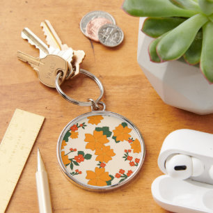 Oranje bloemen, flessenpatroon, patroon van bloeme sleutelhanger