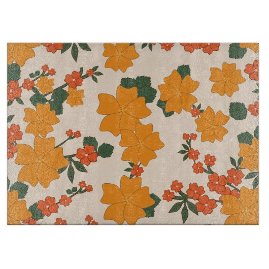 Oranje bloemen, flessenpatroon, patroon van bloeme snijplank (Voorkant)