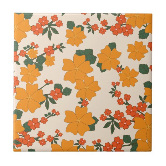Oranje bloemen, flessenpatroon, patroon van bloeme tegeltje (Voorkant)