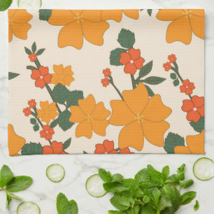 Oranje bloemen, flessenpatroon, patroon van bloeme theedoek
