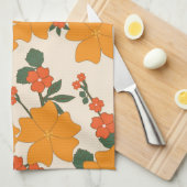 Oranje bloemen, flessenpatroon, patroon van bloeme theedoek (Quarter Fold)