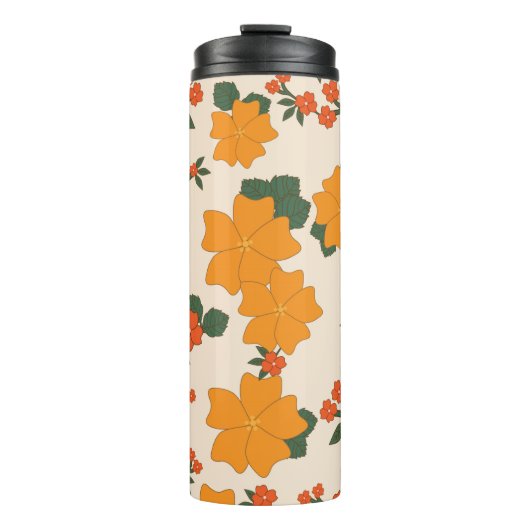 Oranje bloemen, flessenpatroon, patroon van bloeme thermosbeker (Voorkant)