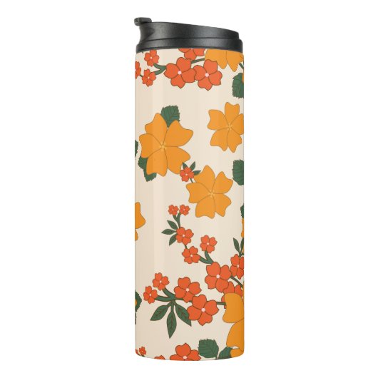 Oranje bloemen, flessenpatroon, patroon van bloeme thermosbeker (Geroteerd rechts)