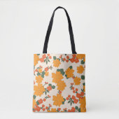 Oranje bloemen, flessenpatroon, patroon van bloeme tote bag (Voorkant)