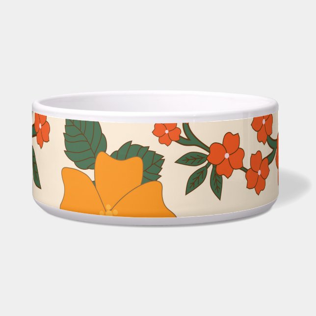 Oranje bloemen, flessenpatroon, patroon van bloeme voerbakje (Voorkant)