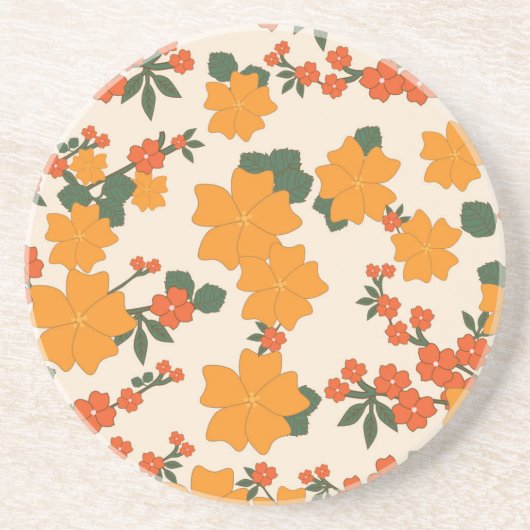 Oranje bloemen, flessenpatroon, patroon van bloeme zandsteen onderzetter (Voorkant)