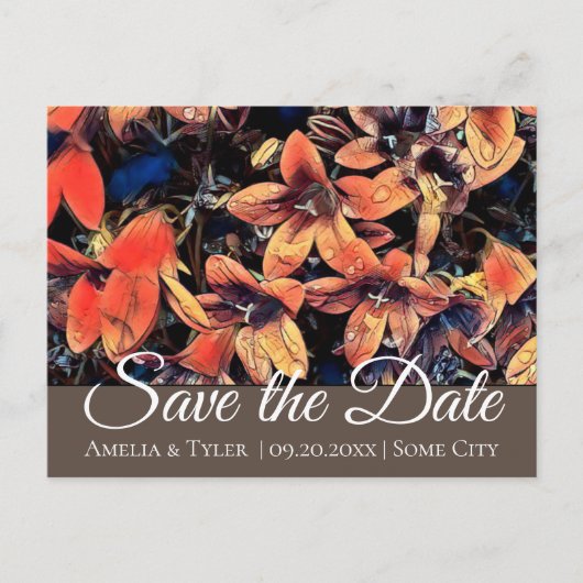 Oranje bloemen Floral Wedding Save the Date Briefkaart (Voorkant)