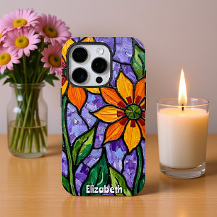 Oranje bloemen Glas in lood stijl iPhone 16 Pro Hoesje