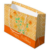 Oranje Bloemen Happy Birthday Groot Cadeauzakje (Voorkant Gekanteld)