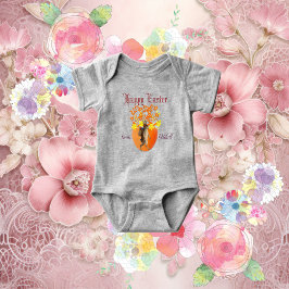 Oranje bloemen Happy Paast Bunny Colorful Fun Romper