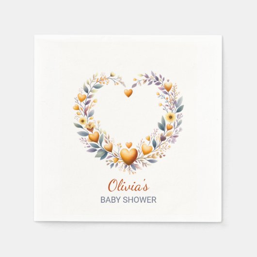 Oranje Bloemen Hart Baby shower Servet (Voorkant)