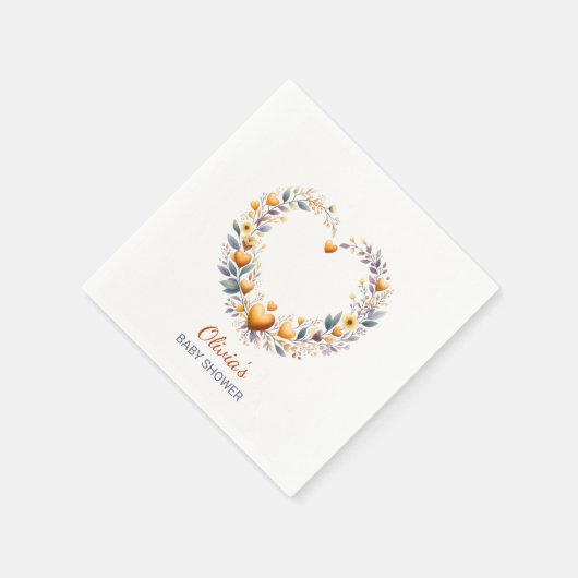 Oranje Bloemen Hart Baby shower Servet (Hoek)