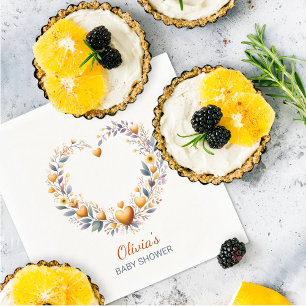 Oranje Bloemen Hart Baby shower Servet