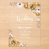 Oranje Bloemen Huwelijk Na Feest Acryl Uitnodigingen (Voorkant)