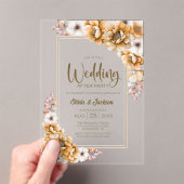 Oranje Bloemen Huwelijk Na Feest Acryl Uitnodigingen (Insitu (Draagbaar))